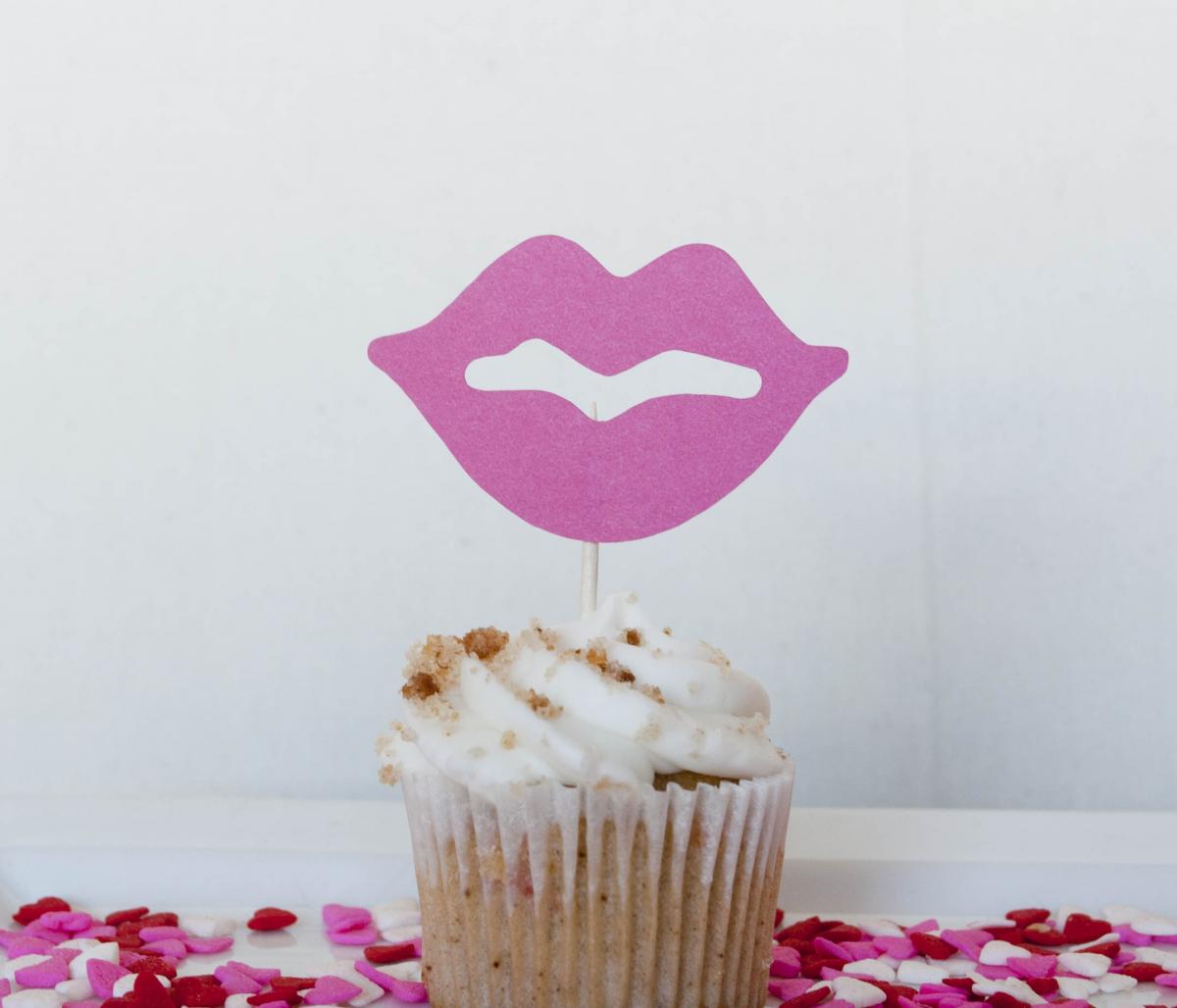 Valentine's Day Pucker Up - Lip Cupcake Toppers - Set Of 12